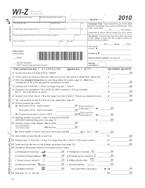 Wisconsin Income Tax Form WI-Z (2010)
