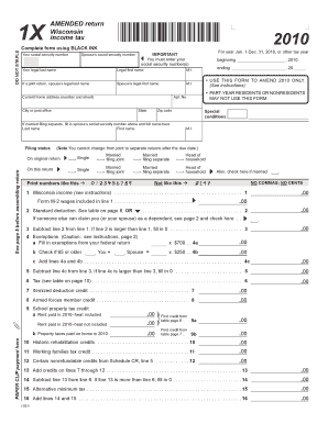 Wisconsin 1X Amended Income Tax Form