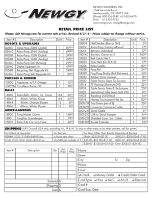 Newgy Retail Price List