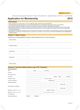 Application for Membership 2012