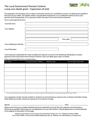Local Government Pension Scheme Death Grant Expression of Wish