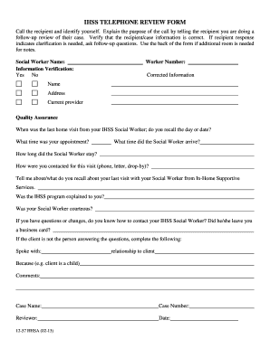 IHSS Telephone Review Form
