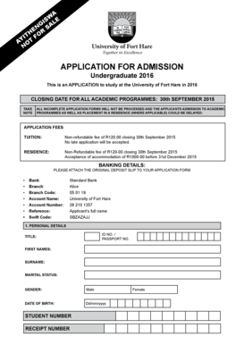 University of Fort Hare Undergraduate Application Form