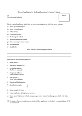 Application for Renewal of Learner's License