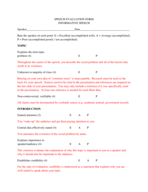 fillable online speech evaluation form informative speech bb fax speech evaluation form