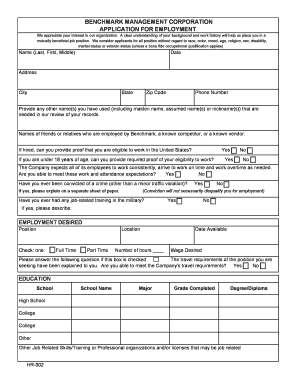 Benchmark Management Corporation Employment Application
