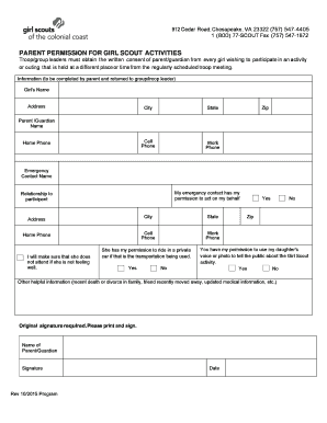 Parent Permission for Girl Scout Activities