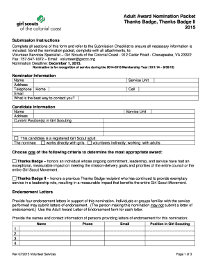 Girl Scouts Adult Award Nomination Form