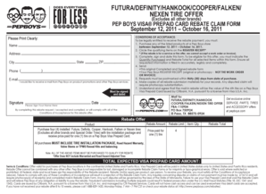 Pep Boys Visa Prepaid Card Tire Rebate Claim Form