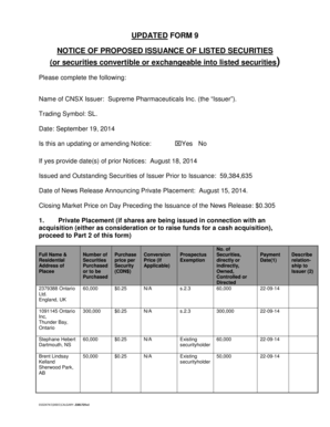 Notice of Proposed Issuance of Listed Securities