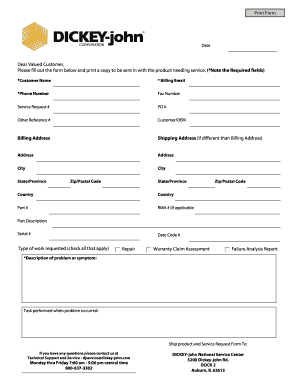 Dickey-John Service Request Form