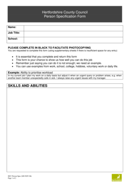 Hertfordshire County Council Person Specification Form