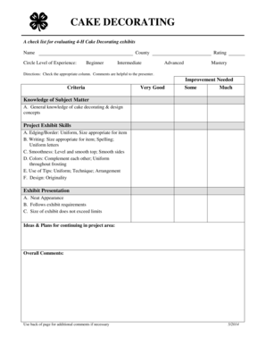 4-H Cake Decorating Evaluation Checklist