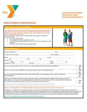YMCA Employment Application Form