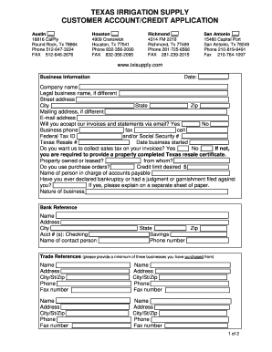 Texas Irrigation Supply Customer Account Credit Application