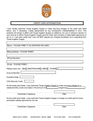 Credit Card Authorization Form