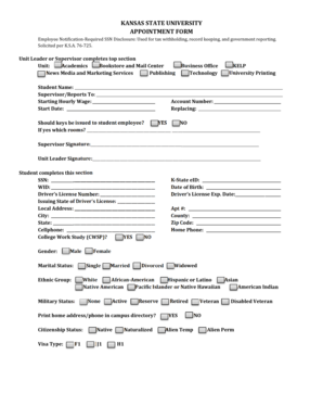 Kansas State University Student Employment Appointment Form