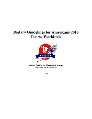 Dietary Guidelines for Americans 2010 Course Workbook