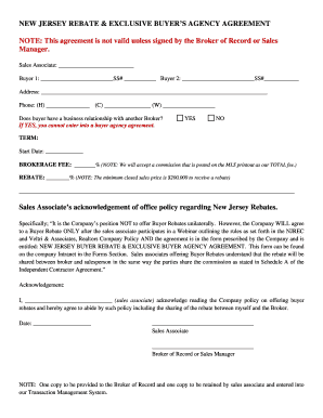 New Jersey Buyer Rebate & Exclusive Buyer's Agency Agreement