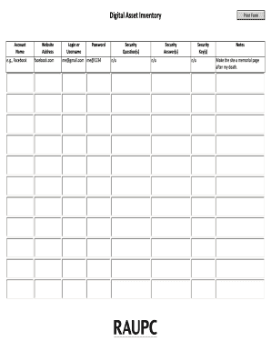 Digital Asset Inventory Form