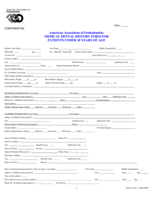 Medical Dental History Form for Patients Under 18