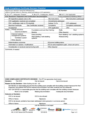 Code Compliance Certificate Decision Checklist
