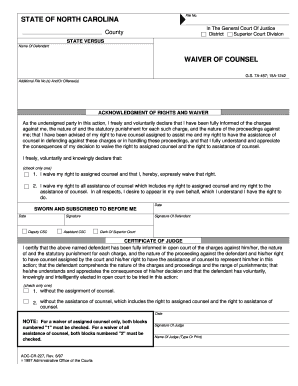 North Carolina Waiver of Counsel Form