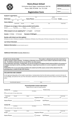 Saskatchewan Student Registration Form