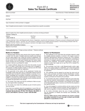 Massachusetts Sales Tax Resale Certificate