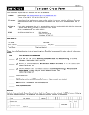 UBC Textbook Order Form