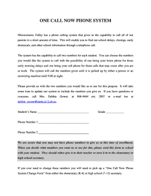 One Call Now Phone System Form