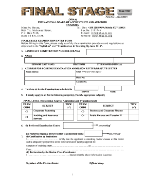 Tanzania Final Stage Examination Entry Form