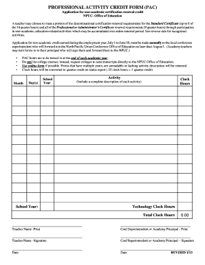 Professional Activity Credit Form