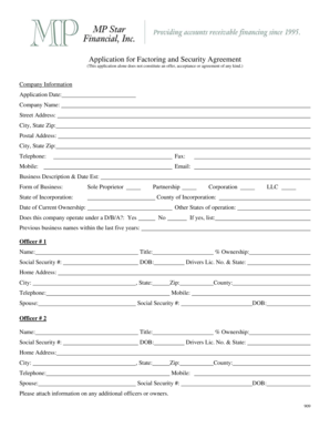 Application for Factoring and Security Agreement