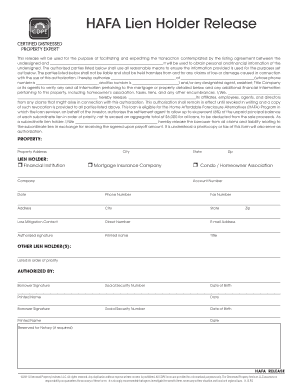 HAFA Lien Holder Release Form