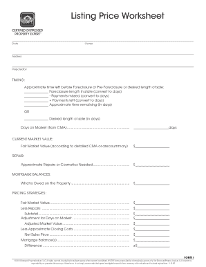 Listing Price Worksheet