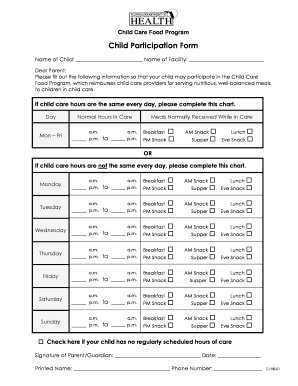 Child Care Food Program Participation Form