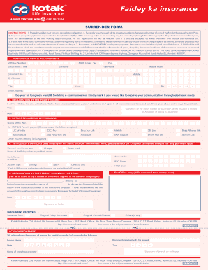 Kotak Mahindra Life Insurance Surrender Form