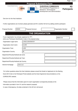 EU Horizon 2020 A2 Form