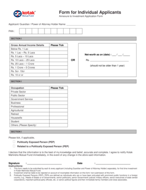 Kotak Mahindra Mutual Fund Investment Application Form