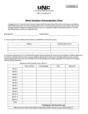 Minor Student's Emancipation Claim Form