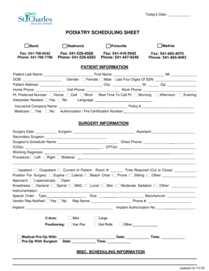 Podiatry Scheduling Sheet