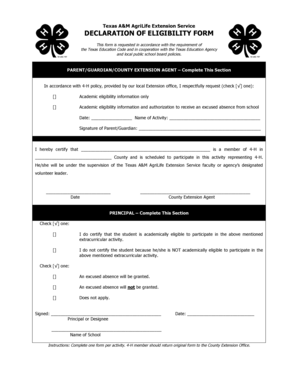 Texas 4-H Academic Eligibility Declaration Form