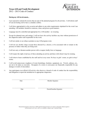 Texas 4-H Code of Conduct Agreement