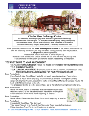 Charles River Endoscopy Center Pre-Admission Forms