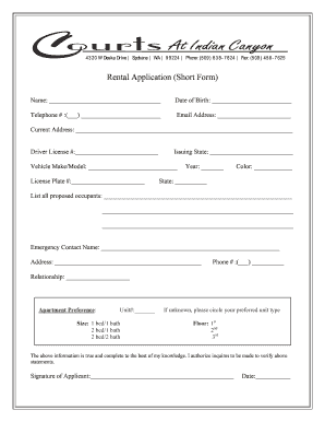 Rental Application Short Form