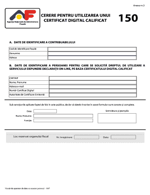 Romanian Tax Authority Digital Certificate Request