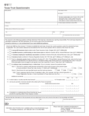 Texas Trust Franchise Tax Questionnaire
