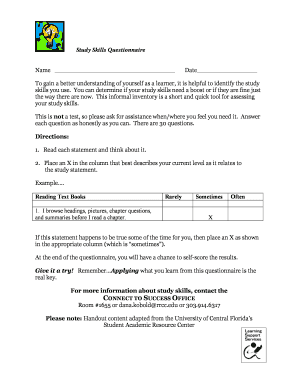 Study Skills Questionnaire
