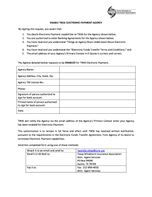 TWIA Electronic Payment Agency Authorization Form